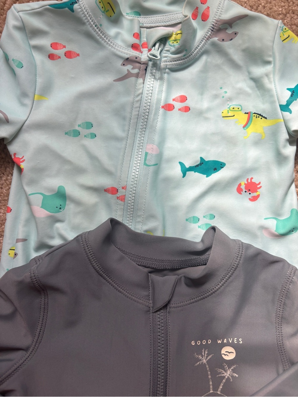 Carter's Mint Sea-Creature One-Piece & Gray Rash Top Swim Set